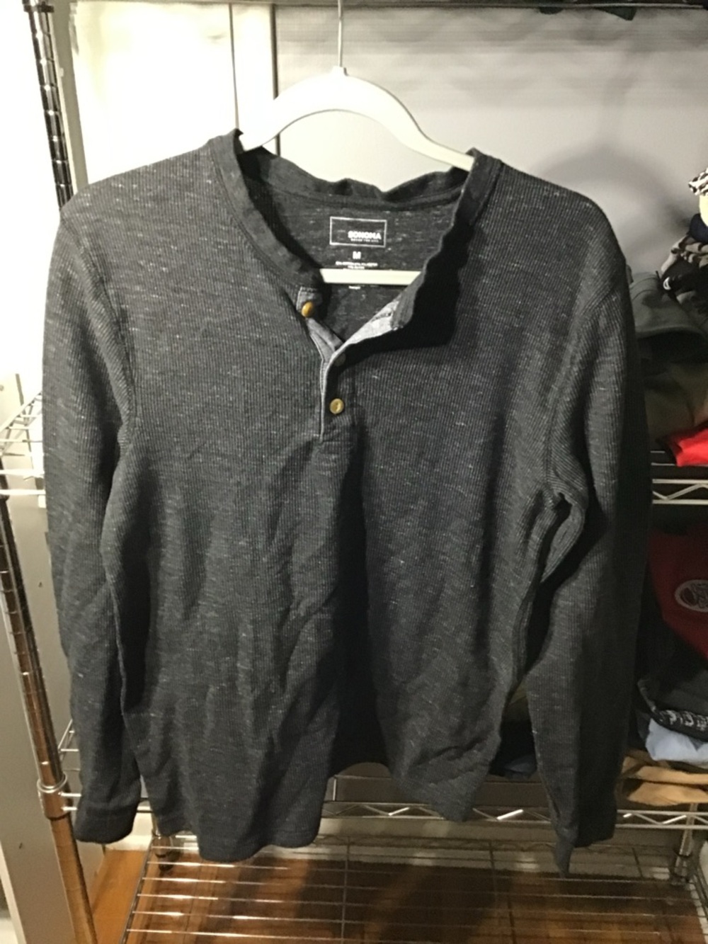 Sonoma Men's Long Sleeve Henley Sweater in Dark Heather Gray